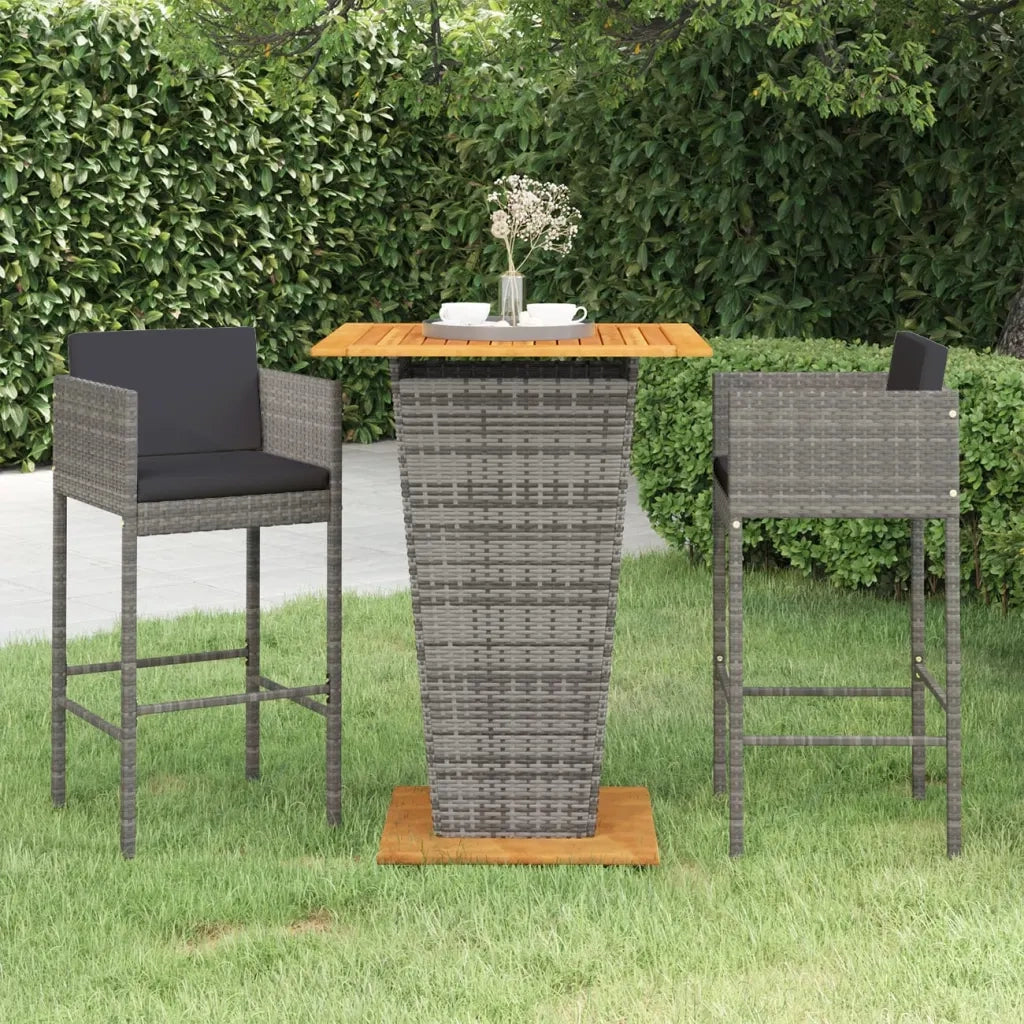 Set Bar da Giardino 3 pz con Cuscini in Polyrattan Grigio 3094803
