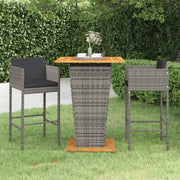 Set Bar da Giardino 3 pz con Cuscini in Polyrattan Grigio 3094803