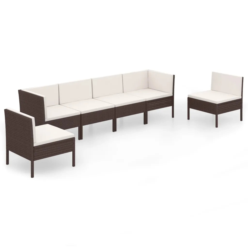 Set Divani da Giardino 6 pz con Cuscini in Polyrattan Marrone cod mxl 38304