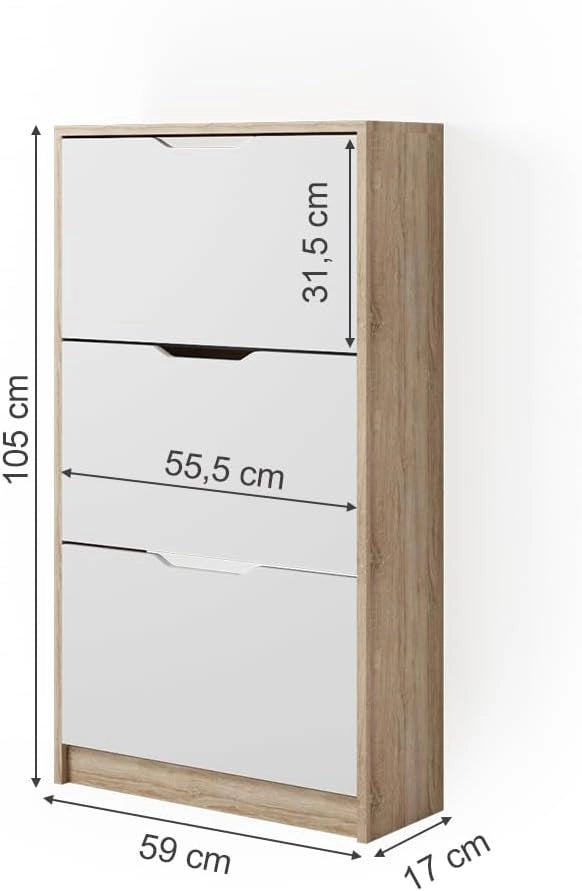 Scarpiera da ingresso Luca, Bianco/Sonoma, 59 x 105 cm 3 scomparti
