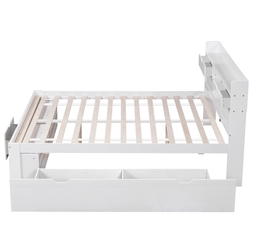 Letto matrimoniale 160x200 cm con USB; Type-C; cassetti e vani contenitore; bianco