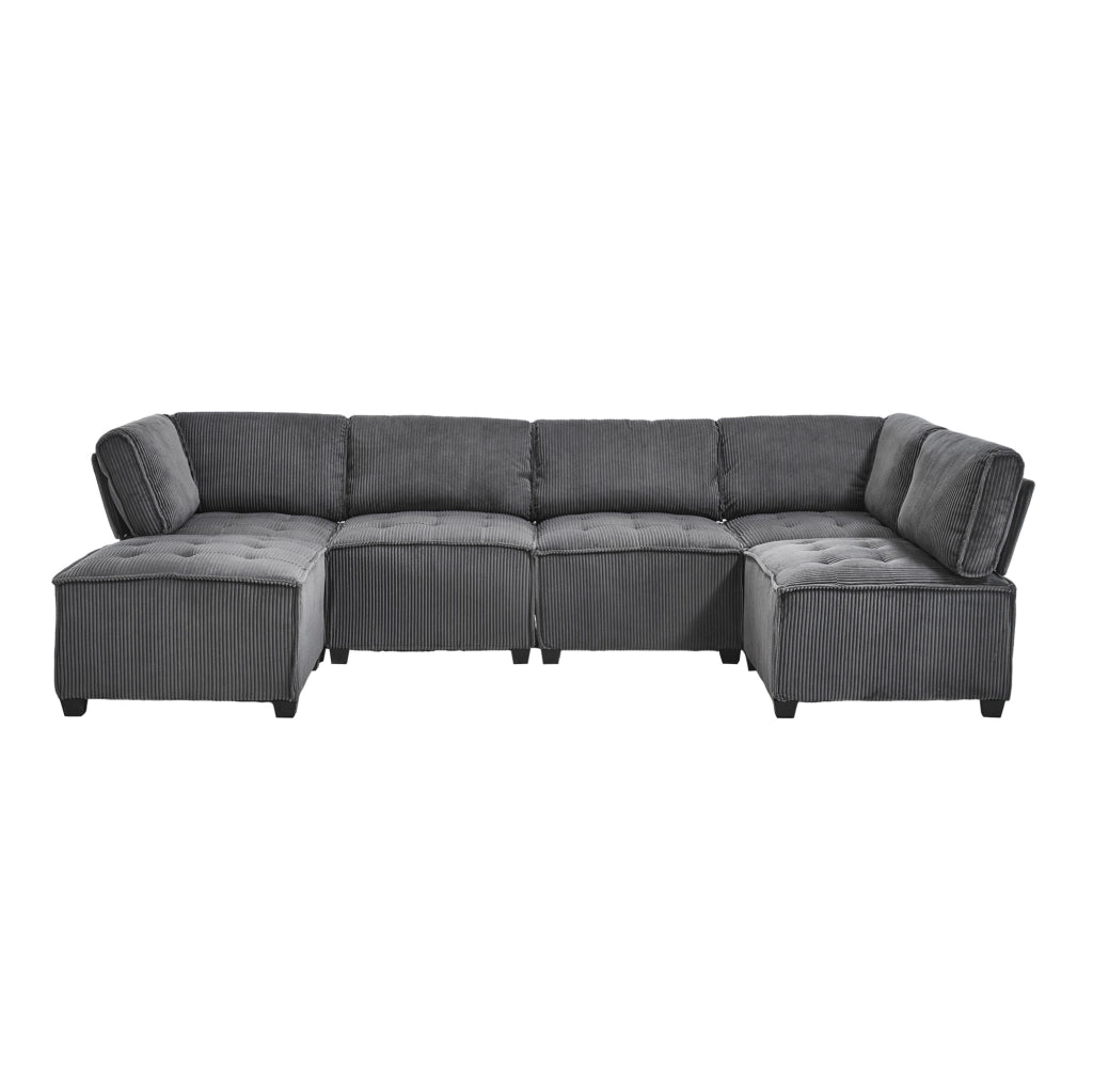 DIVANO Modulare 6 Posti in Velluto a Coste Grigio 308x154 cm