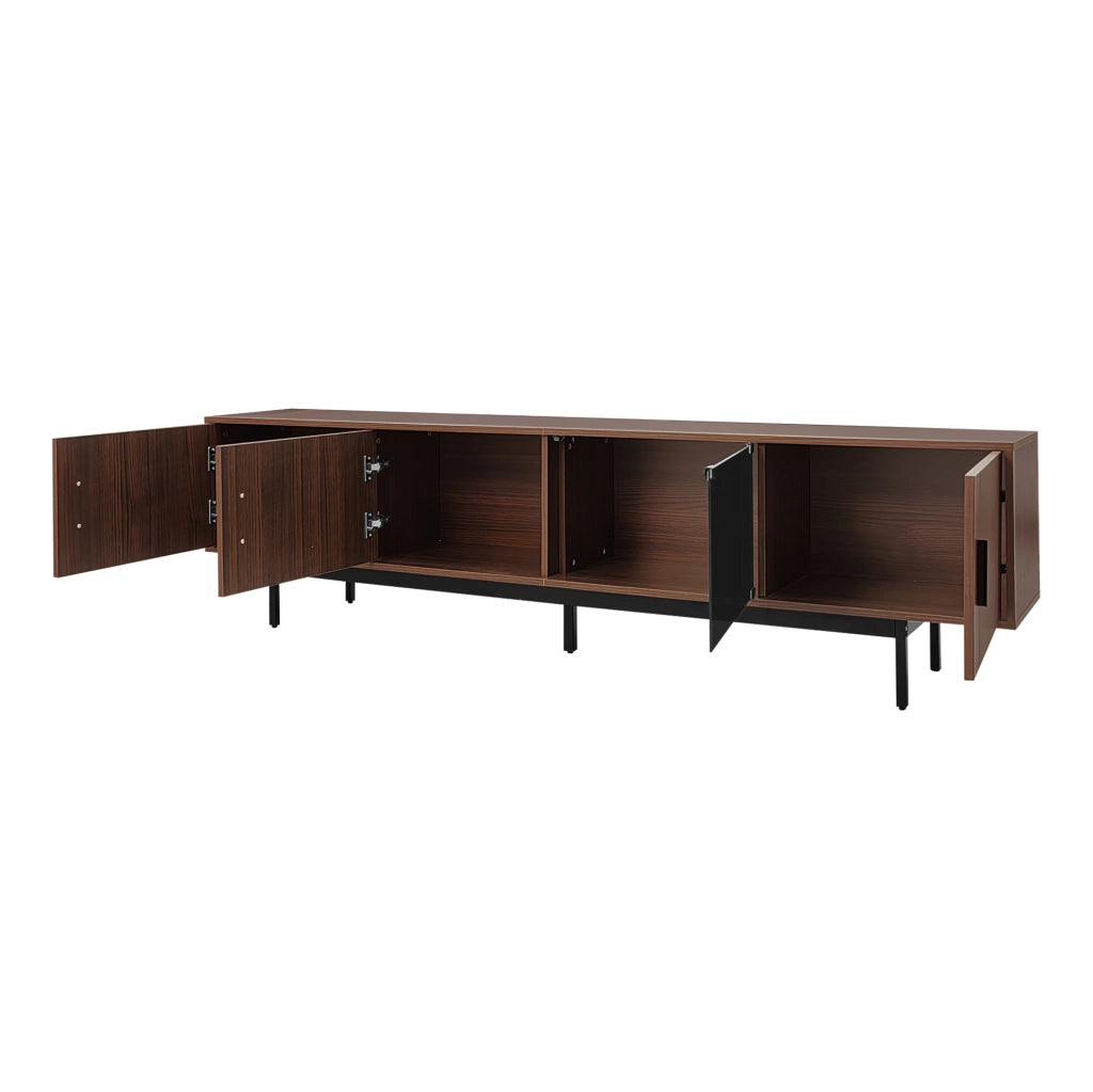 Mobile TV 200 cm con ante e illuminazione LED; MDF e pannello truciolare; marrone noce e nero