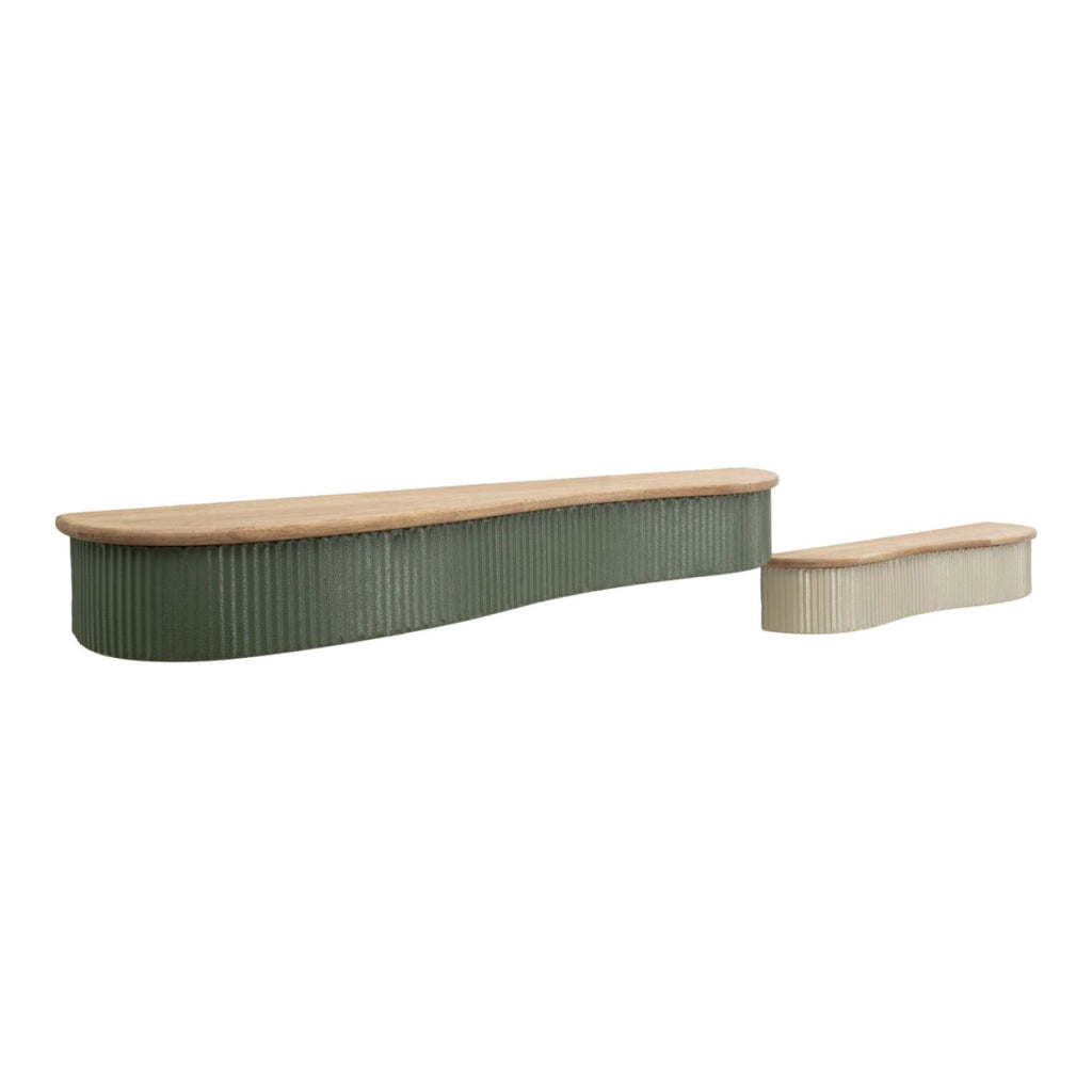 Mensole Frankfurt in legno di rubber e metallo verde — coppia 86 e 65 cm