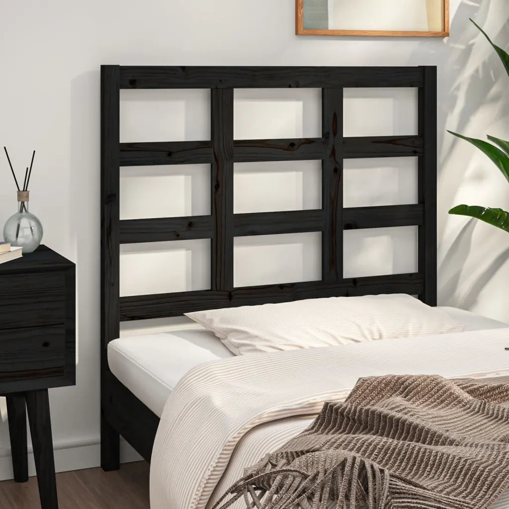 Testiera per Letto Nera 95,5x4x100 cm in Legno Massello di Pino