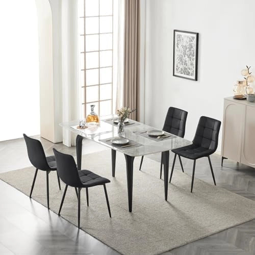 Sedie Sala da Pranzo da 4 Pezzi, Sedia in Velluto con Gambe in Metallo, per Camera da Letto, Soggiorno, Nero