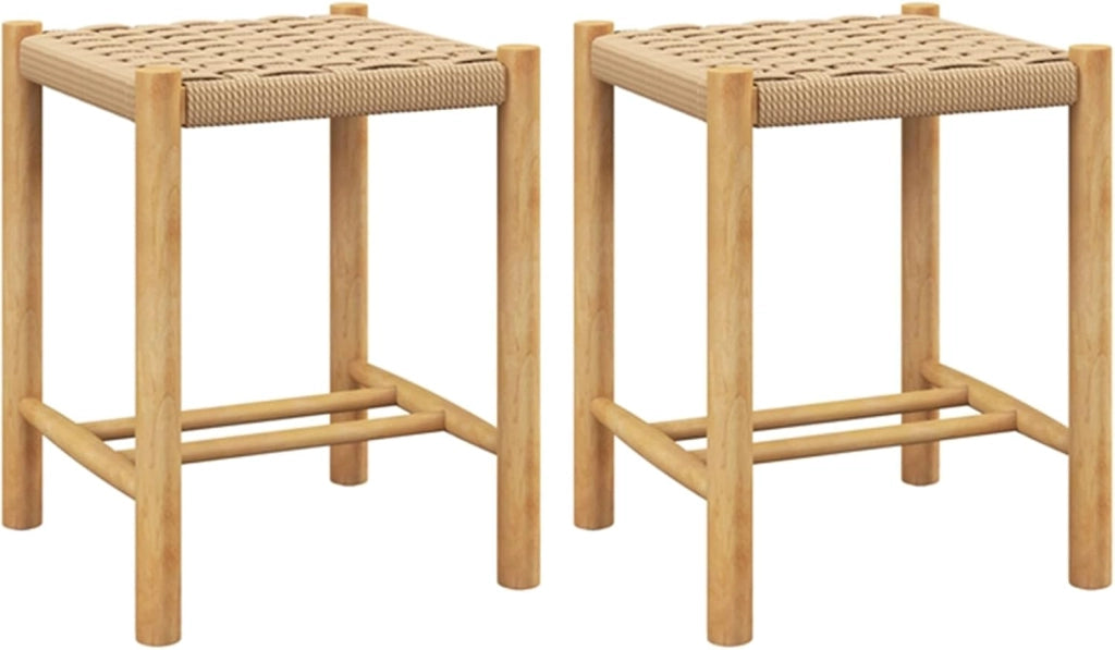 Set di 2 Sgabelli Intrecciata in Carta, Sgaballi Poggipiedi in Legno, Fino a 150 kg, 36 x 36 x 45 cm