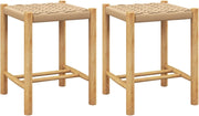 Set di 2 Sgabelli Intrecciata in Carta, Sgaballi Poggipiedi in Legno, Fino a 150 kg, 36 x 36 x 45 cm