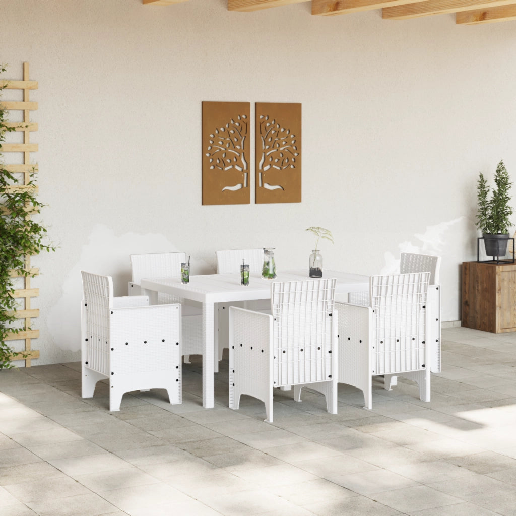 Set da Pranzo da Giardino 7 Pezzi con Cuscini Bianco Rattan Sintetico