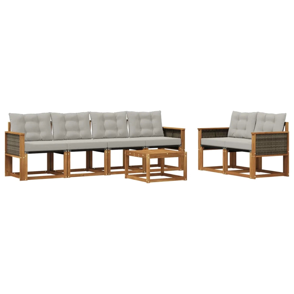 Set di divani da esterno 7 pz Naturale e Grigio Chiaro 3381787