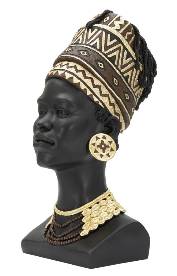 Statua Donna Masai con Turbante 21,5x45x27,5 cm in Poliresina Nero/Oro