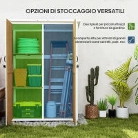 Capanno da Giardino in Legno di Abete con 2 Ripiani e 2 Porte, 116.5x57x159/167 cm, Marrone e Bianco