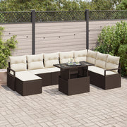 Set divano da giardino  9 pezzi con cuscini in polyrattan marrone
