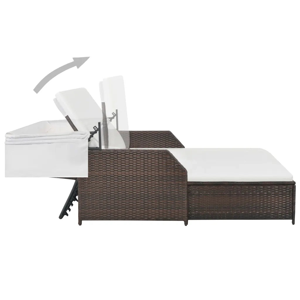 Lettino Prendisole 2 Posti con Tettuccio in Polyrattan Marrone 44824