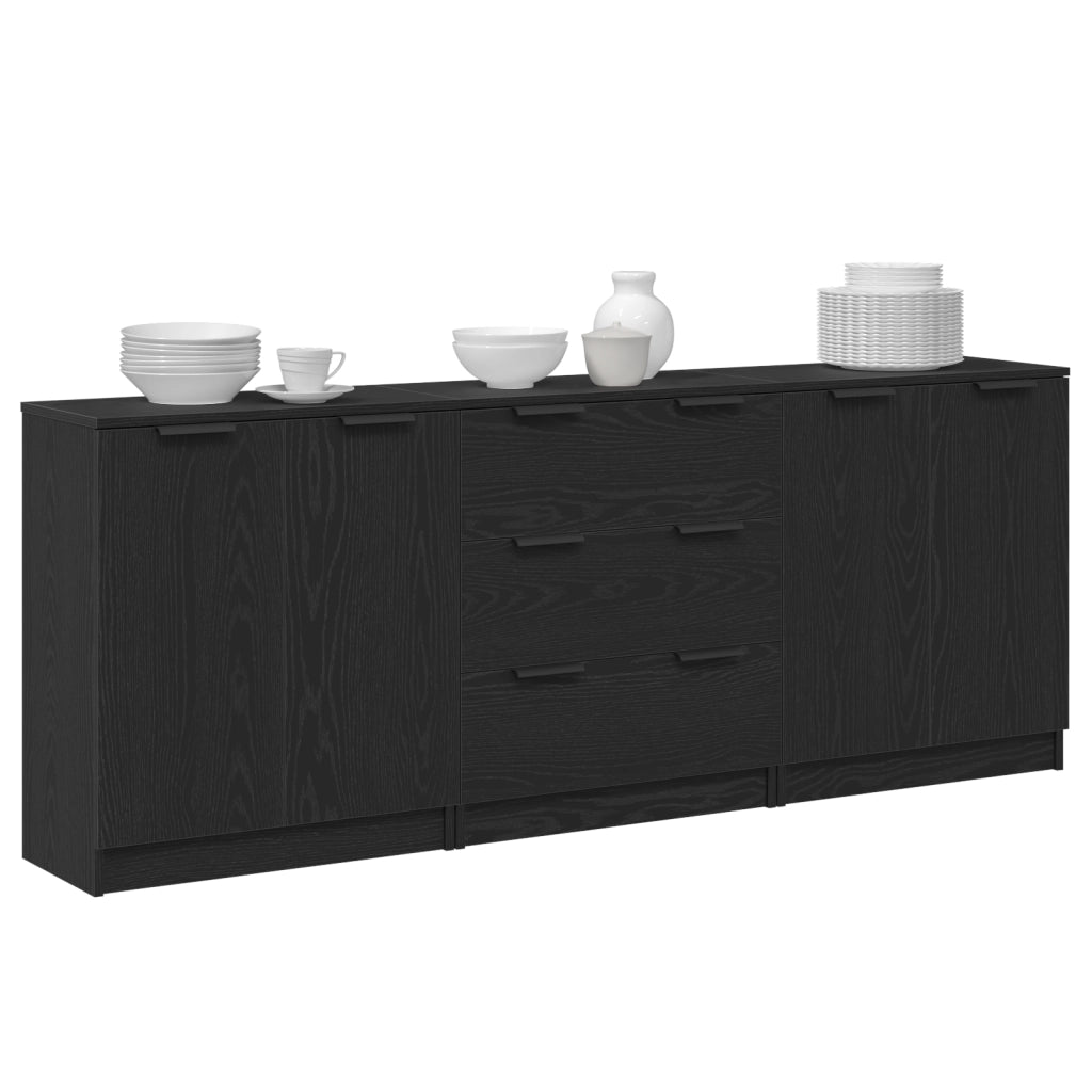 3 Pezzi Mobiletti Nero Rovere Legno Ingegnere