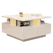 TAVOLINO DA SALOTTO 70x70x40 cm Bianco Lucido con 4 Cassetti e LED