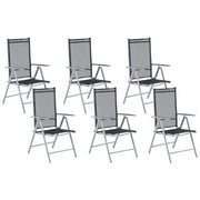 Set di 6 sedie da giardino in tessuto Nero argento struttura in alluminio pieghevole reclinabile