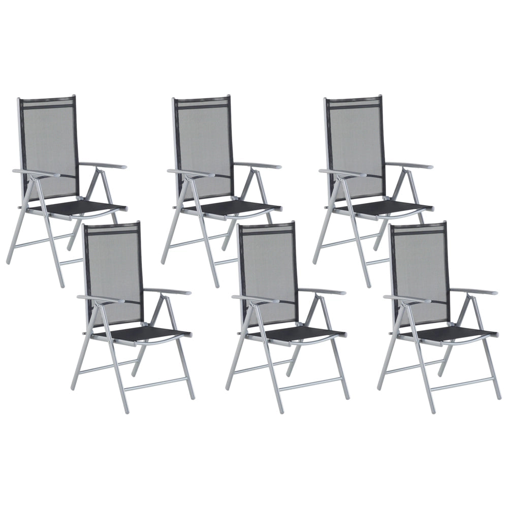 Set di 6 sedie da giardino in tessuto Nero argento struttura in alluminio pieghevole reclinabile