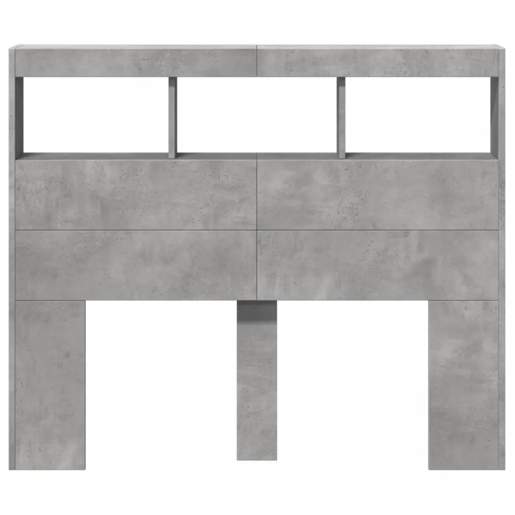 Testiera con Contenitore a LED-Testata del letto Grigio Cemento 120x17x102 cm