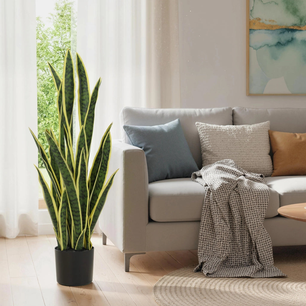 Sanseveria Artificiale in Vaso da Esterno e Interno con 21 Foglie Modellabili, ?20x90 cm