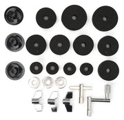 Set di accessori per tamburi 23 pezzi - Viti a molla - Anelli - Chiavi - Accessori per cambio tamburo - Nero - Kit di accessori per tamburi