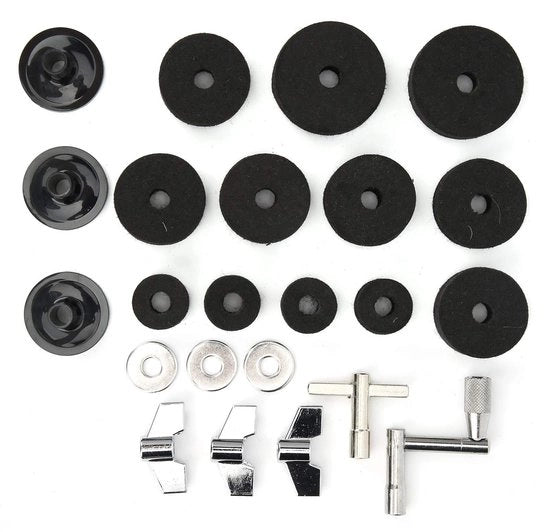 Set di accessori per tamburi 23 pezzi - Viti a molla - Anelli - Chiavi - Accessori per cambio tamburo - Nero - Kit di accessori per tamburi