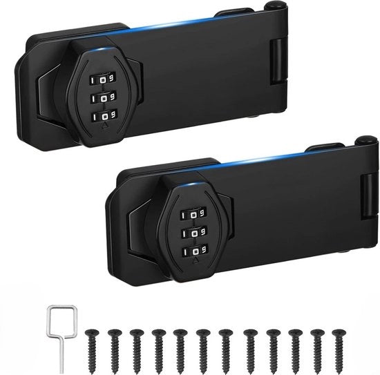 Cassetta a doppia porta, meccanismo a serraggio rotante, dispositivo di sicurezza a scorrimento per piccole porte, armadi, porte di scuderia, bagni, esterni, giardino (10 cm) - nero - 10 cm