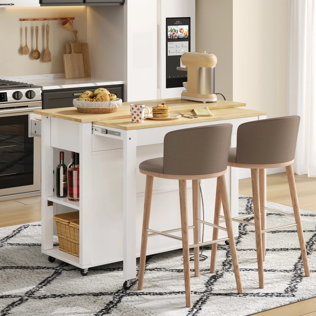 Isola da cucina estraibile 120 cm - Zephmum - Con bar e prese, 2 cassetti e 2 ante con scaffali