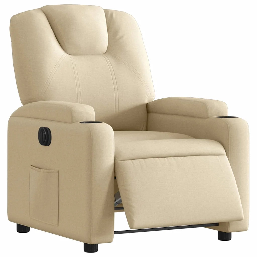 Poltrona | Sedia Relax Elettrica Reclinabile Crema in Tessuto