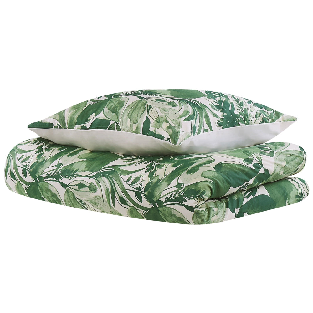Set copripiumino e federa in misto cotone verde e bianco 135 x 200 cm con stampa a foglie moderna Boho camera da letto