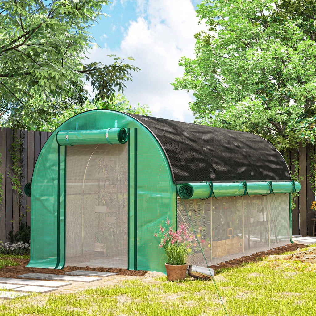 Serra Tunnel 4,5x2x2 m ¨C zephmum ¨C Verde, Copertura PE 140 g/m2, Pareti Laterali Arrotolabili, 8 Finestre, 2 Porte