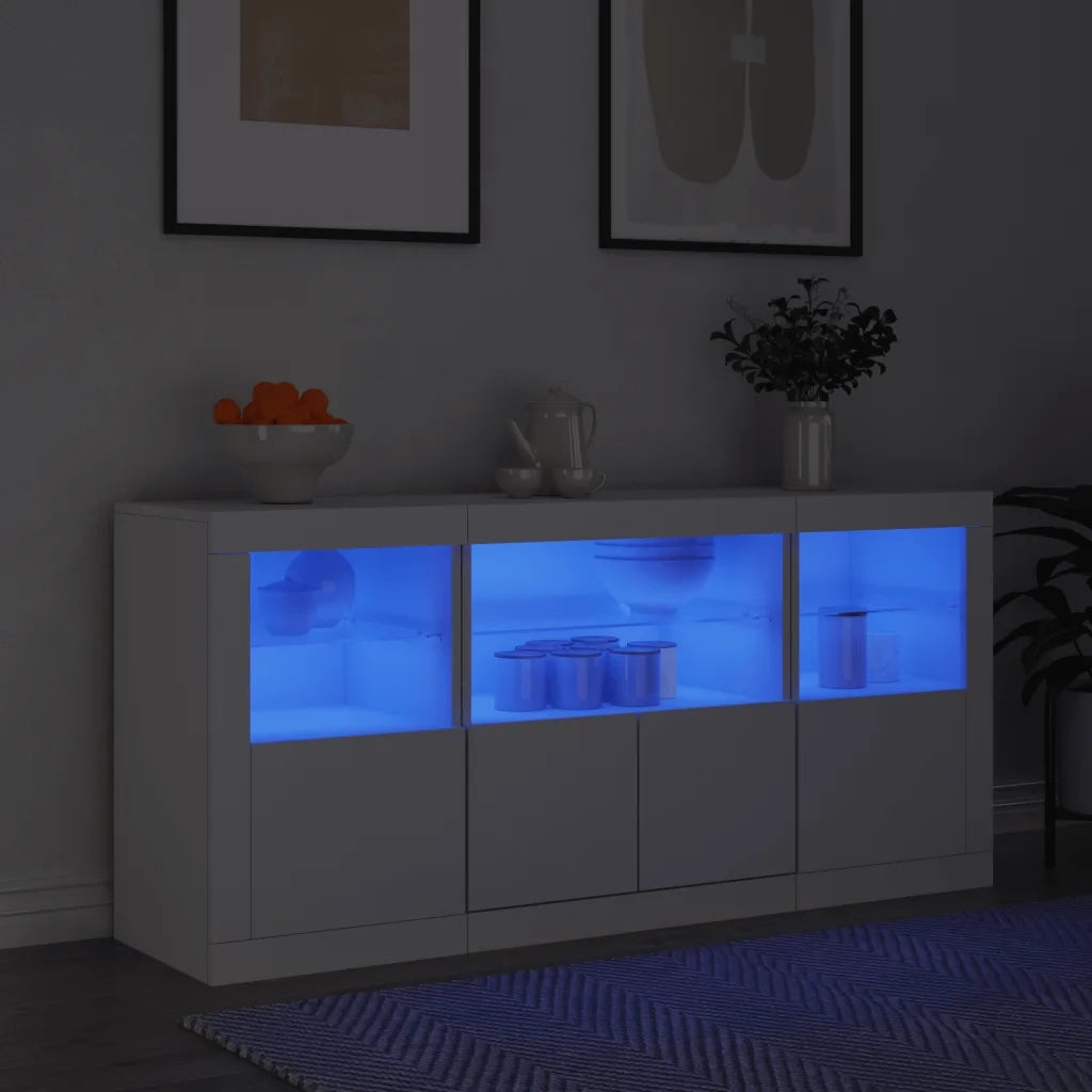 Credenza | Madia | Buffet da pranzo | Armadio da pranzo con Luci LED Bianca 142,5x37x67 cm