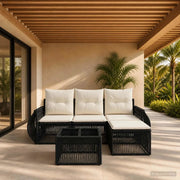 Set Divano da Giardino 5 pcs Nero e Bianco Crema polyrattan 3435400