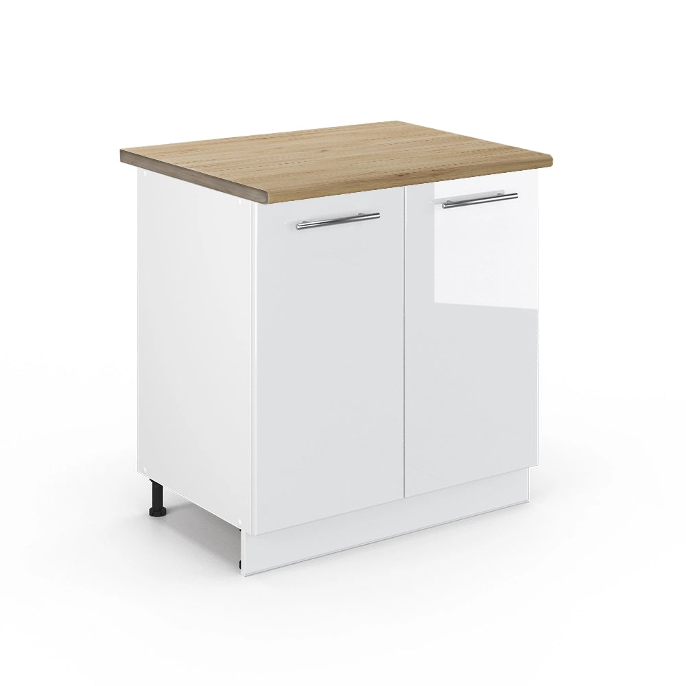 Mobile lavello cucina Fame-Line Bianco lucido/Bianco 80 cm con ripiano, PL Rovere Vicco