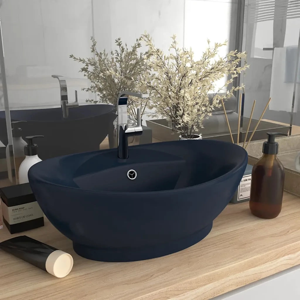 Lavabo con Troppopieno Ovale Blu Scuro Opaco 58,5x39cm Ceramica 146935