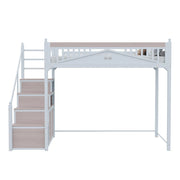 Letto a soppalco per bambini - Xylo - 90x200 cm - Bianco - Scala intercambiabile sinistra/destra con casiers di sicurezza