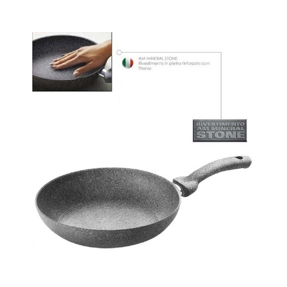 Trade Shop - Set 3 Padelle In Pietra Antiaderenti Regina Di Pietra Diametro 20 - 24 - 28 Cm -