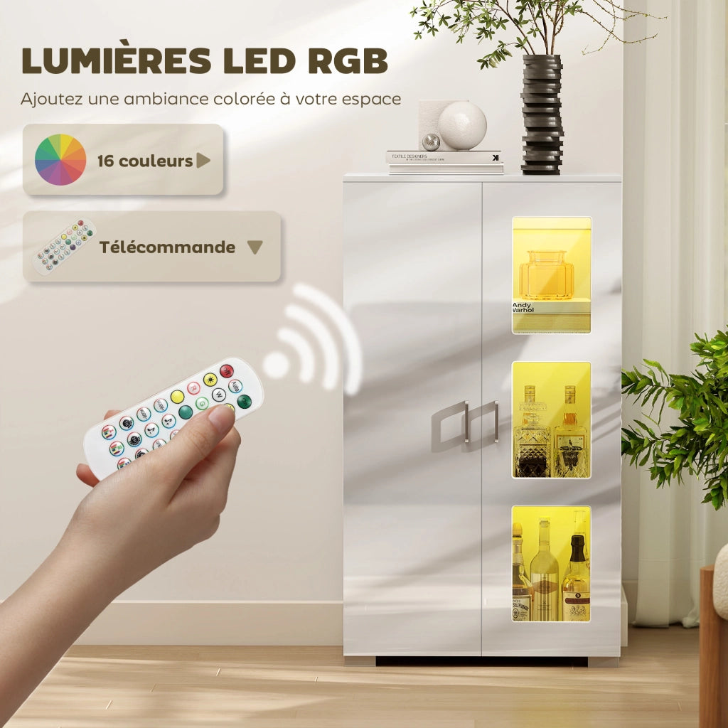 Buffet con LED RGB e telecomando ¨C zephmum ¨C bianco, vetro, 71x35x126cm