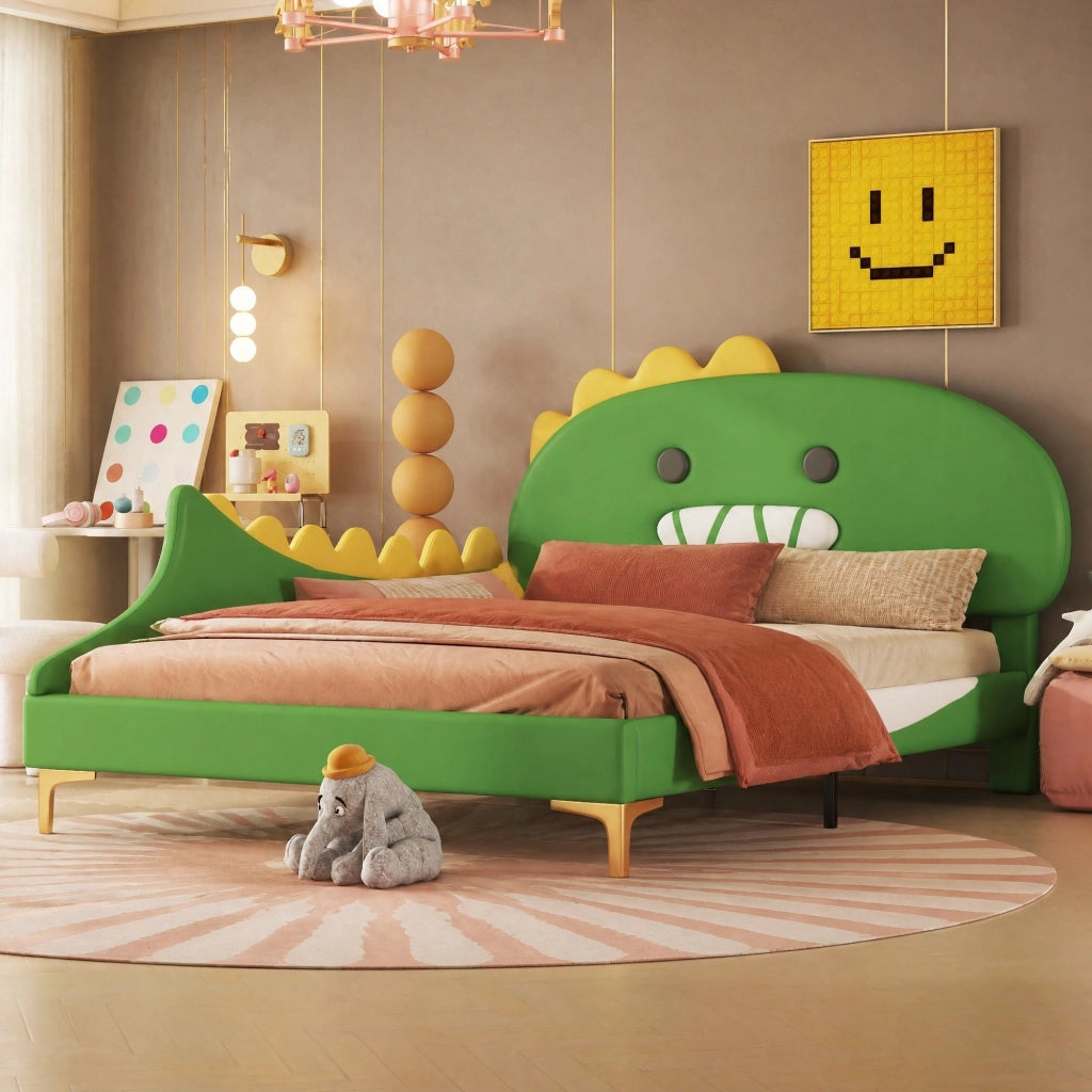 Letto basso per bambini dinosauro verde 140x200 cm