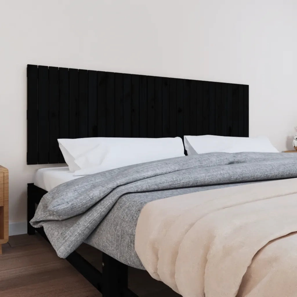 Testiera | Testata da Parete Nera 185x3x60 cm in Legno Massello di Pino