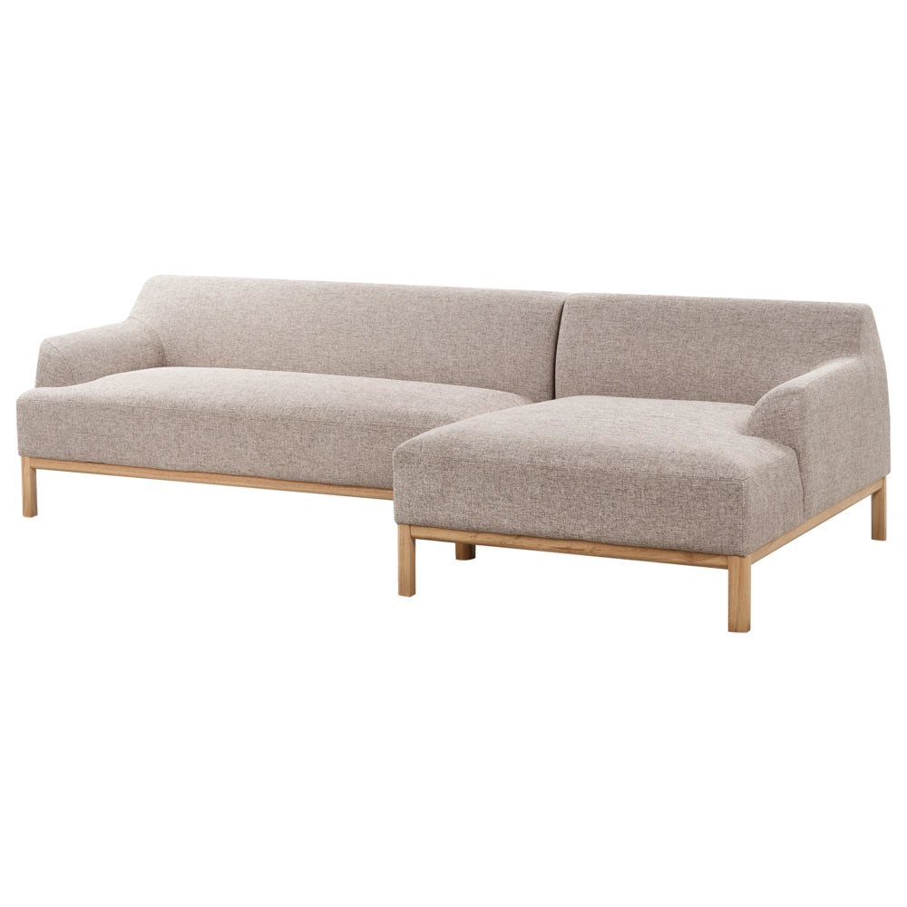 Divano angolare a sinistra Tessuto poliestere marrone chiaro Gambe di legno Soggiorno elegante