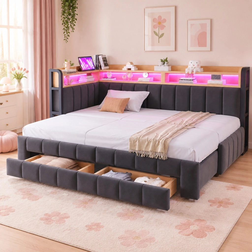 DIVANO LETTO Estraibile 90x200 cm / 180x200 cm Velluto Grigio Scuro