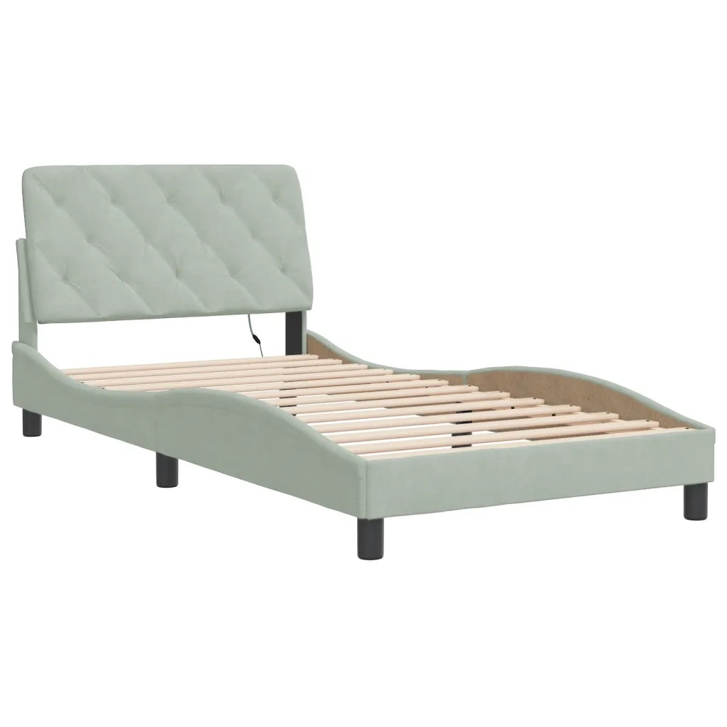 Giroletto con LED senza Materasso-Struttura Letto Grigio Chiaro 100x200 cm in Velluto
