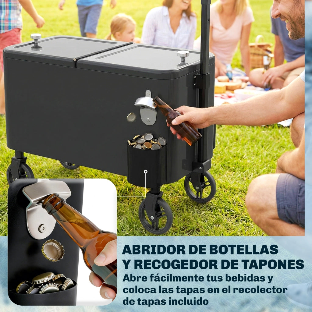 Carrello per Bevande con Ruote e Apertura Superiore ¨C zephmum ¨C 75x35x120 cm Nero