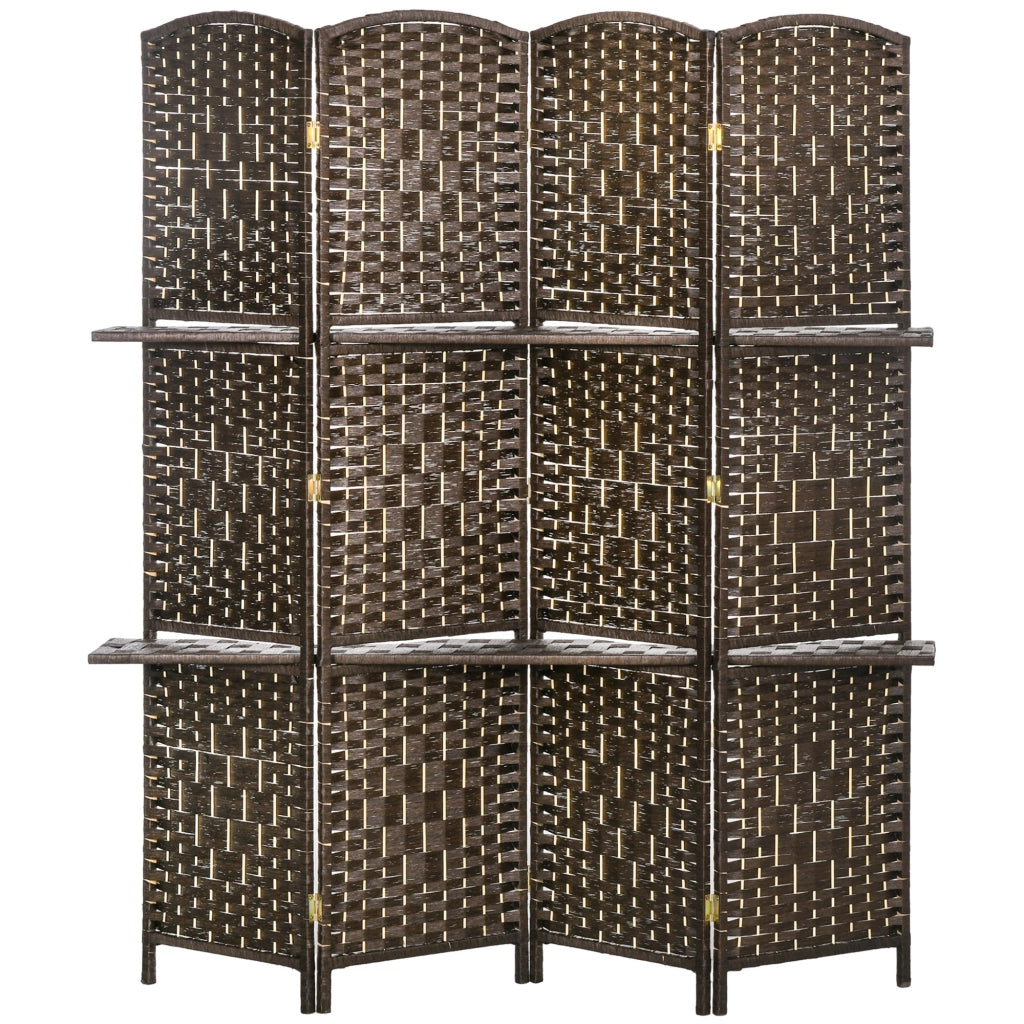 Paravento 4 pannelli con 2 ripiani ¨C zephmum ¨C 160x170 cm, legno, pieghevole