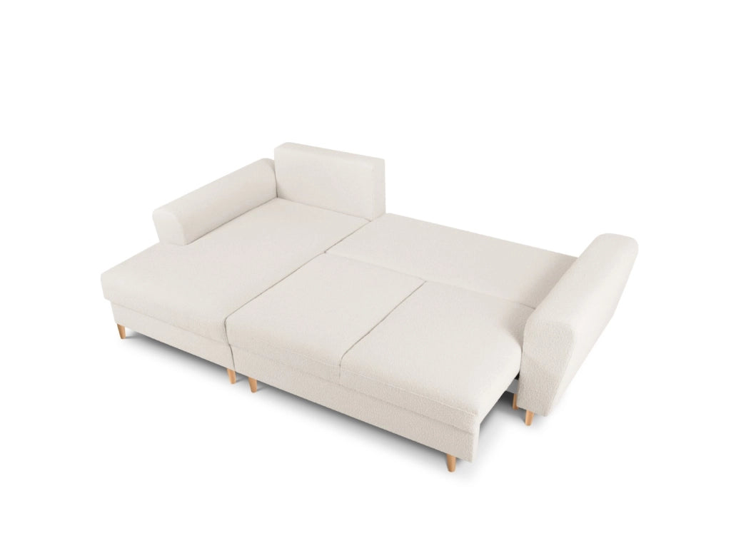 Cosmopolitan Design - Divano convertibile angolare sinistro con contenitore "Kyoto" 4 posti in bouclé beige 