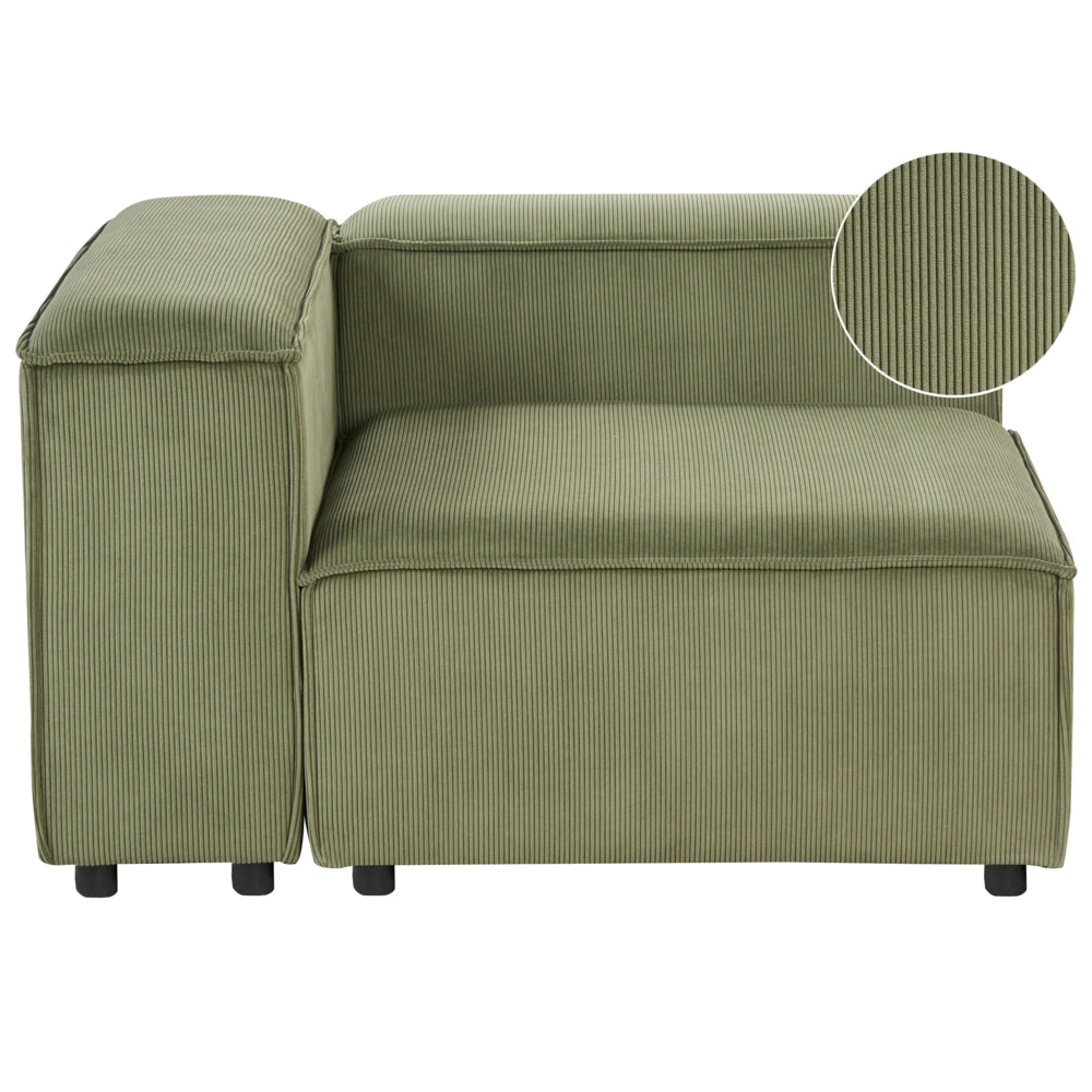 Divano angolare modulo 1 posto in velluto a coste in poliestere verde gambe nere rivestito a destra Soggiorno moderno