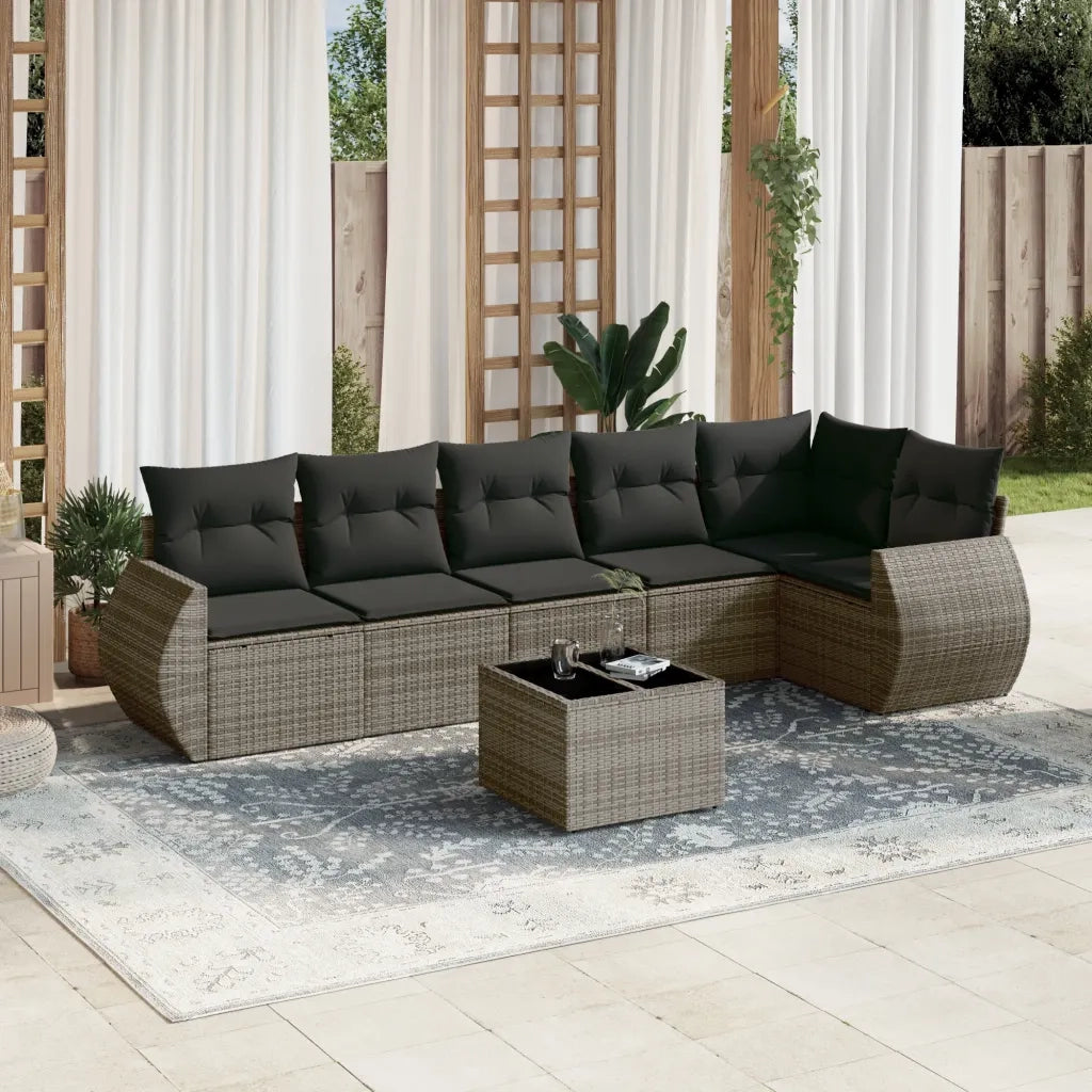 Set Divani da Giardino 7 pz con Cuscini Grigio in Polyrattancod mxl 114105