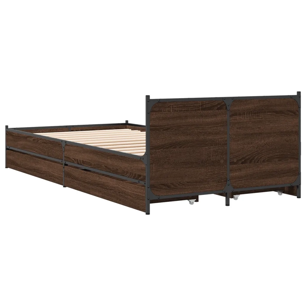 Letto singolo | Letto per adulti | Giroletto Cassetti Rovere Marrone 75x190 cm Legno Multistrato