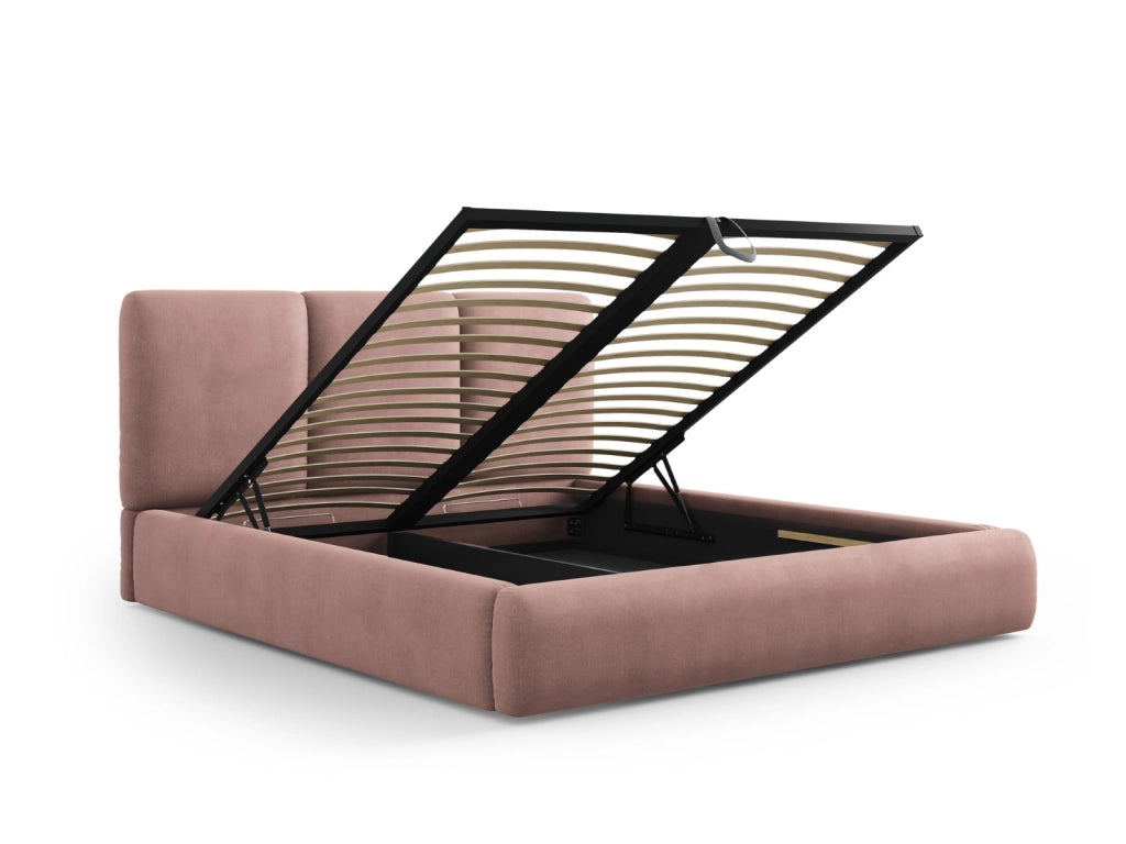 Cosmopolitan Design - Letto a cassettone con testiera "Nicolas" 160x200cm in ciniglia rosa 